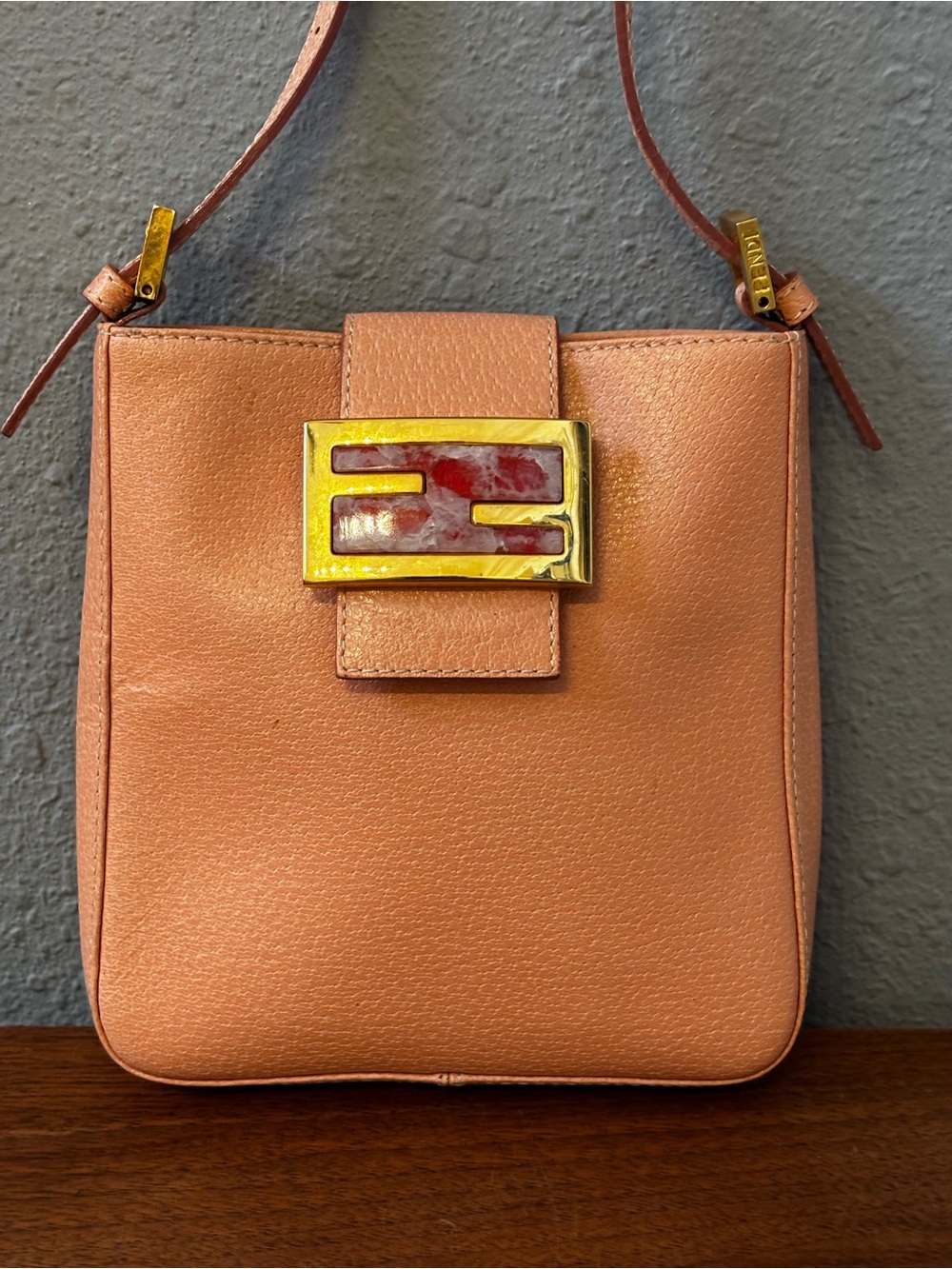 Vintage Fendi Peach Leather Baguette Mini Bag